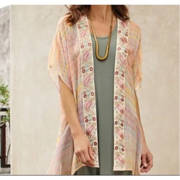 Soft Surroundings Floral Watercolor Kimono Shawl Cardigan Pastel Pink Women L/XL - Picture 1 of 10